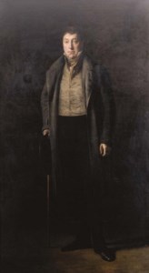 Portrait of General Lafayette (1757-1834), full-length, in a great coat over a stripped waistcoat, holding a hat and a stick