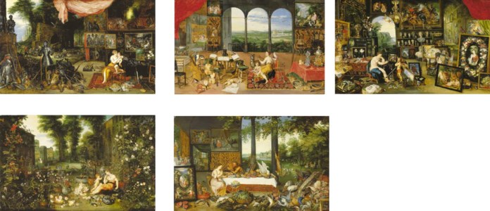 Jan Brueghel II, The Five Senses: Sight, Touch, Hearing, Taste and Smell