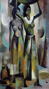 Two women with offerings
