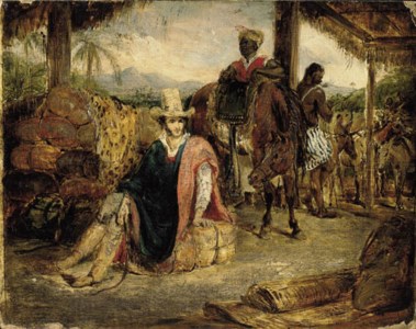 Interior of a Brazilian Rancho in the Province of Santo Paulo with a travelling merchant, his slaves, merchandise, etc.