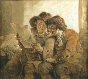Scholars studying a sketch