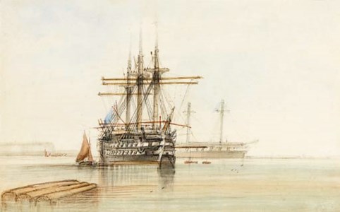 A battleship in calm seas