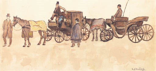 Aapjes: Horse-drawn carriages at rest