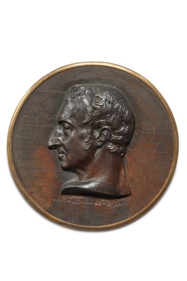Five Portrait Medallions of Poets including Népomucène Lemercier, Zacharias Werner, Pierre-Jean de Béranger, Lord Byron, and Auguste-Marseille Barthelemy  one signed and dated P.J. David 1832 and inscribed Nepomucene L. Lemercier with names of other historical figures
