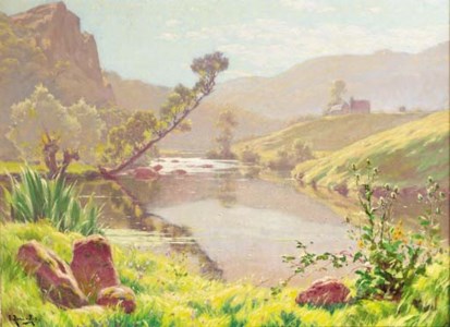 A sunlit river landscape