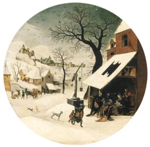 The Month of January: A winter landscape with The Adoration of the Magi