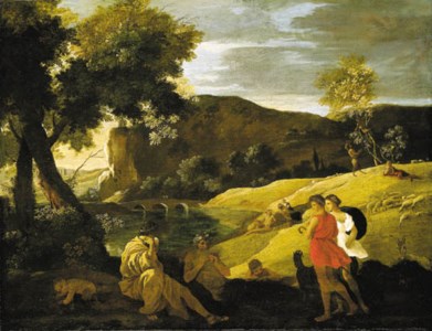 Nicolas Poussin, An Arcadian landscape with stories from the legends of Pan and Bacchus