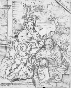 The Rest on the Flight into Egypt with the infant Baptist and another figure