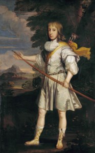 Portrait of a young man, possibly Anthony Henley, son of Sir Robert Henley, of The Grange, Hampshire, full-length, in classical dress carrying a quiver and bow, in a landscape with a coastal town beyond