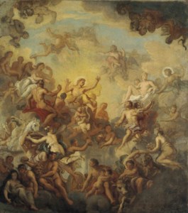 Phaeton petitioning Apollo, allegorical figures representing the signs of the zodiac beneath