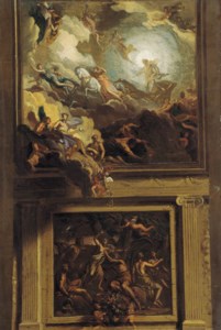 A sketch for a wall and a ceiling decoration with Apollo in his chariot and Apollo pursuing Daphne