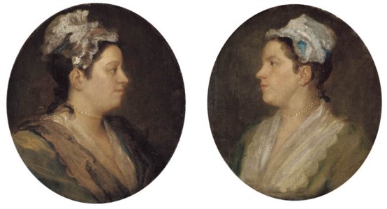 The artist's sisters: Portrait of Mary Hogarth, bust-length, in a green and brown dress; and Portrait of Anne Hogarth, bust-length, in a green dress