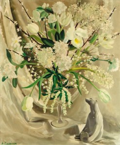 Still Life of Flowers in a Vase and a Statue