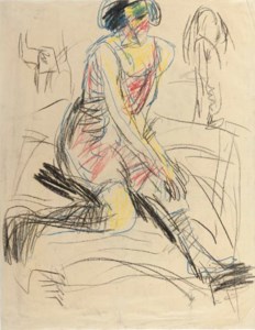 A nude seated