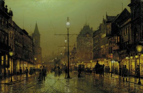 A view of Briggate, Leeds, at night