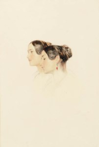Head study of two young women, looking to the left
