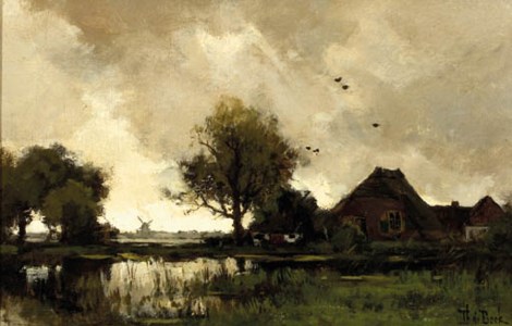 A stormy day: a farm in a polder landscape