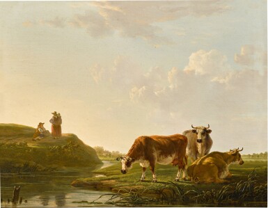 Peasants and cattle in a landscape