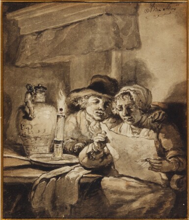 A couple reading by candlelight