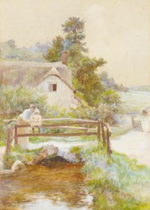 A country woman feeding the geese, Penare
