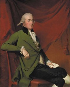 Portrait of Edward Abney of King Newton, seated three-quarter-length, in a green coat and black breeches, holding a letter in his left hand, before a red curtain