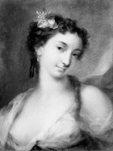 Portrait of a girl, bust-length, in a décollé dress