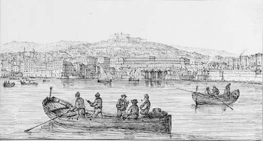 A panoramic view of the Bay of Naples from the sea