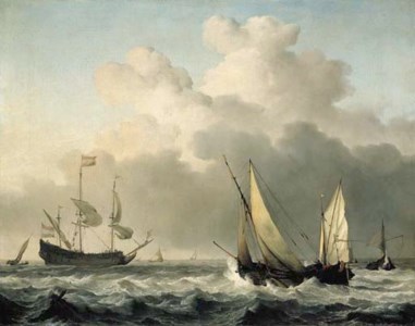 A wijdschip close-hauled in a fresh breeze, with other shipping