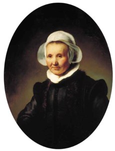 Rembrandt van Rijn, Portrait of a lady, aged 62, perhaps Aeltje Pietersdr. Uylenburgh, wife of Johannes Cornelisz. Sylvius, half-length, in black costume and a cap and collar