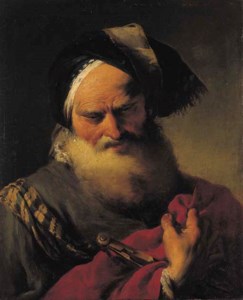 An astronomer in oriental robes, a caliper in his right hand
