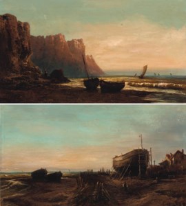 Fishing boats beached on the shore
