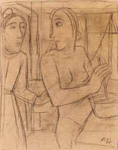 Interieur mit zwei Frauen im Gespräch