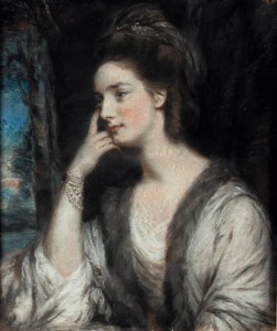 Portrait of Lady Watkin Williams-Wynn, half-length, looking to the left, in a white dress and a fur-trimmed stole