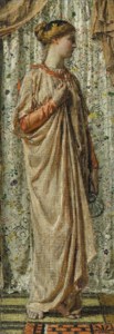 Standing female figure holding a glass pitcher, circa 1877
