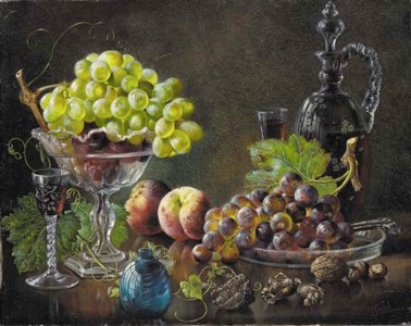 Still life with wine and grapes
