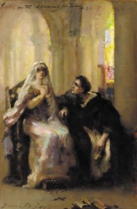 Ellen Terry and Henry Irving in Abelard and Heloise - a sketch for a larger painting exhibited at the Royal Academy in 1913.