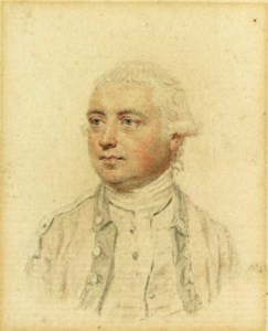Lieutenant-General Sir John Dalling, facing left in red coat with black facings and epaulette, waistcoat and cravat, powdered hair