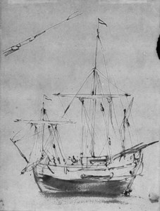 A small merchantman with a subsidiary study of a spar
