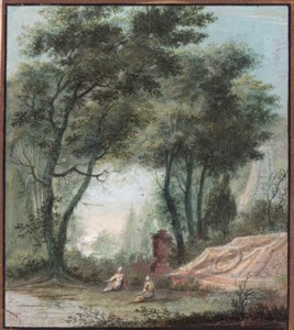 Two figures by a tomb