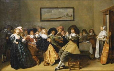 Elegant company merry making in an interior