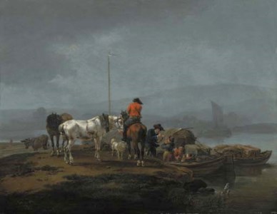 Country folk by a river