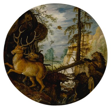 A lion hunting two deer