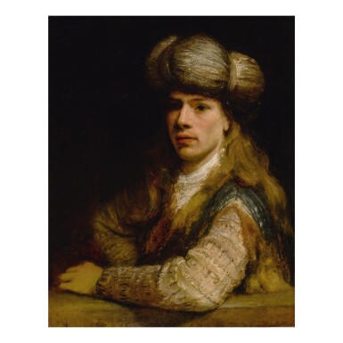 Portrait of a young man behind a balustrade, possibly a self-portrait of the artist