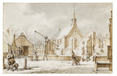 The Month of December: View of a Village in the Snow