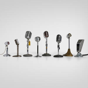 Collection of eight table microphones