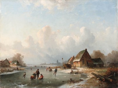 Skaters in a frozen landscape