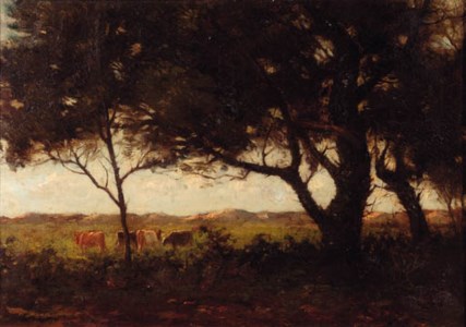Grazing cattle behind the dunes
