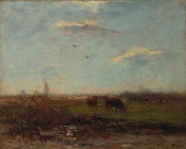 An extensive polder landscape with grazing cows