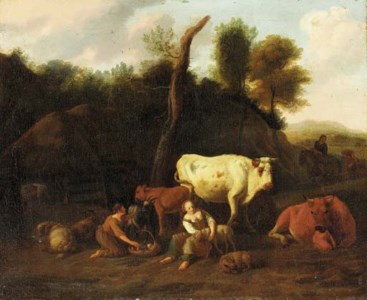 A farmyard landscape with drovers