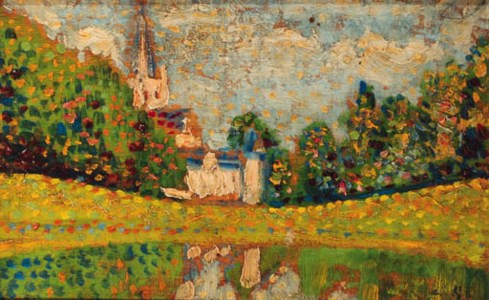 Landscape with the church of Dadizeele in the distance